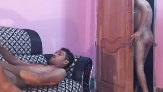 Straight guy shoves dick in friend tight pussy while he fucks babe threesome