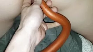 First time 50cm long anal dildo and bottle. How deep can I get it?