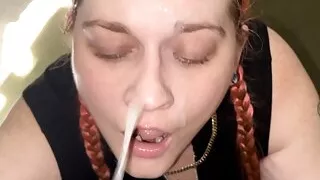 Slut LOVES Cum on her Face!!  Begging for Cum!