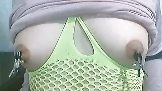 Transgirl lactation, young sissy milks her hormonate tits, teen shemale torture her nipples and slaps them.