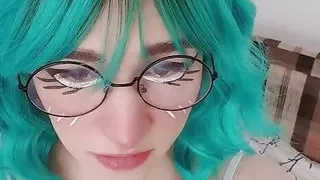 Neko girl fucks her throat and ass with dildo and drolling while choking