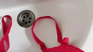 Red bra cum 4