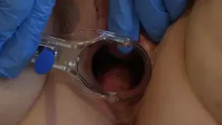 Mature nurse shows the cervix. Busty MILF with speculum stretches pussy. Do you want to be her gynecologist? Medical.