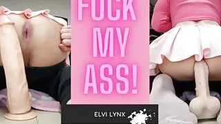 Sissy Elvi Lynx rides and fucks huge XXL Dildos anal gaping