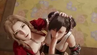 Tifa X Aerith Threesome Blowjob