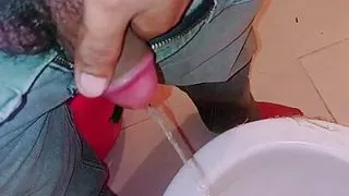 Hairy cock Peeing in bathroom
