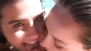 Poolside Blowjobs and Lesbian Licking Gets Intense