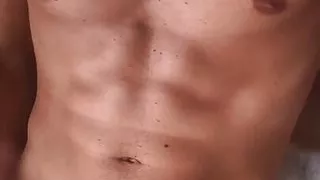 Nice abs guy jerking thick cock