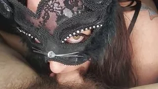 Miss69Peach swallows hard cock in a deepthroat blowjob