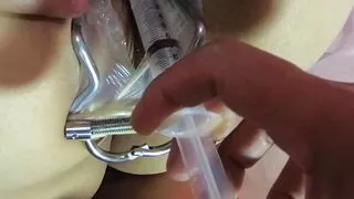 A vibrator and a cock in her ass at the same time and then the cock in her mouth