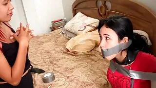 Chair Tied, Panty Gagged And Un-Masked By Mistress