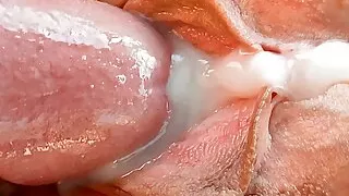 Big cock stepbrother cums on step sister's tight pussy - big creampie all over pussy