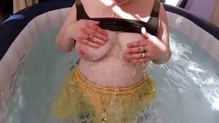 Pantyhose and Miniskirt in the Hot tub