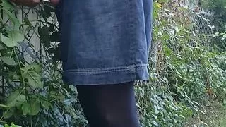 Crossdress outdoors urethral sounding. Cum on miniskirt.