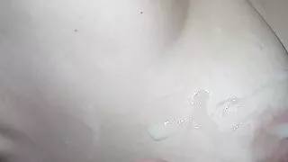 Creampied pussy then cum on her natural tits
