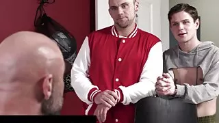 adult time - dilf coach drew sebastian drills twink cheerleader and his jock boyfriend  in the same day