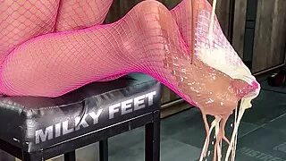 Milk Pouring On My Sexy Nylon Feet In The Pink Fishnets