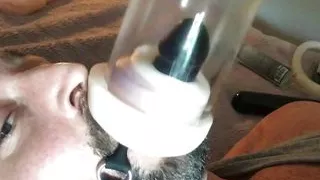 Cock gag and various toys including long blue tentacle in the ass