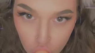 Sexy kitten sucks on dildo blowjob pov