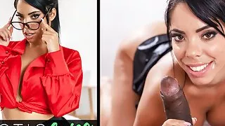 Stunning brunette with a banging body fucks her housemates big black cock