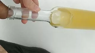 Peeing into glass and plastic bottles