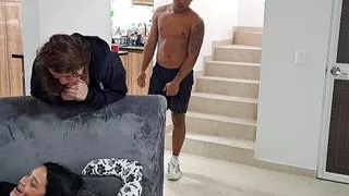 While my cousin is entertained, I suck my stepbrother's cock