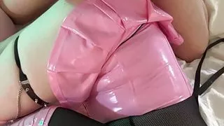 transsexual  in chastity, bondage and leash fucked pov