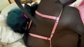 Trans Woman in Chastity, Bondage and Leash Fucked POV