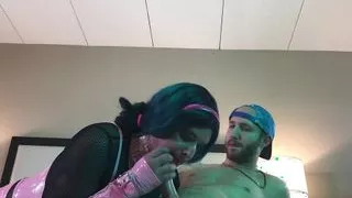 Transgender in Chastity Deepthroats Huge Cock