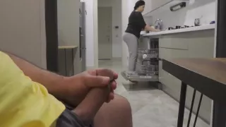 Stepmom Caught Me Jerking Off While Watching Her Big Ass In The Kitchen. 6 Min