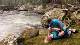 Ventures Outside For A Public Waterfall Hike And Finds A Bed Of Moss To Fuck On