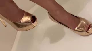 Guy Pee On My Gold Super High Heels And My Feet