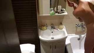 Crushing on my girlfriend's big titties and shaved pussy