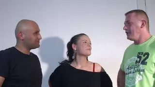 Horny wife wants to try threesome and has sex with her husband and a stranger until extraordinary cumshot