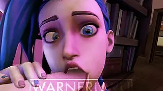 UWU - little tiny jinx girl can't deepthroat elsa's big cock without gagging in library