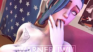 UWU - tiny little jinx ahegao girl fingering her mouth masturbates pussy in her stepbrother's bedroom