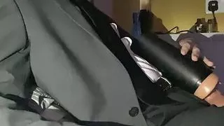 Lad Fucks Fleshlight in Suit and Smokes