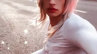 Quick sissy selfie flashing on road