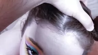 POV Ball Sucking Deepthroat Blowjob by Beautiful Girl in Hair Buns & Hot Makeup Gets Facial & Throatpie