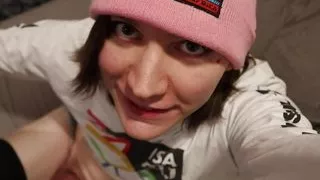 Cute Skater Femboy Jerks off and eats her own cum