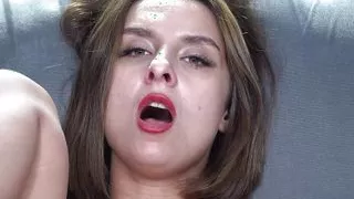 Solo brunette girl La Dolce Carrie playing with glass dildo in 4K.