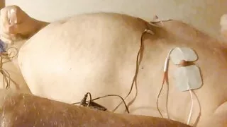 Slapping my balls and beating off to orgasm with 24 volts of estim on my dick, balls & nipples,