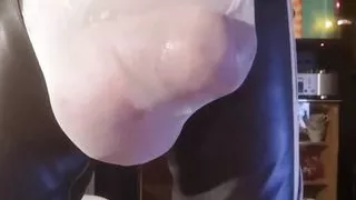 Kinky pumping game plus bulging show in lingerie with leather chaps