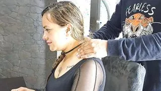 My cousin is stressed because of the university exams and I help her to relax