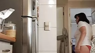 mommy in the kitchen prepares her breakfast