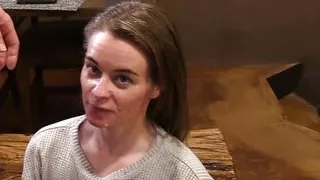 REAL Submissive girl fucked hard standing doggystyle blowjob facial