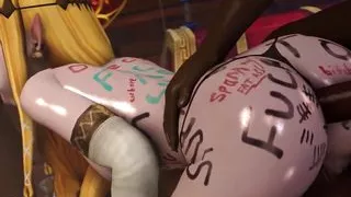 Sexy Blonde Elf Serving 3 Dark-Sninned Guys In A Cowgirl Pose 2