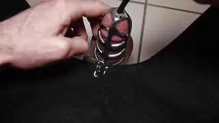 POV sounding while wearing chastity cage cumshot
