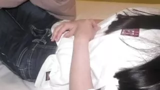 He sucks the tits of a beautiful dark-haired girl he met on SNS and fucks her hard.