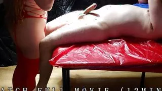 He is lying on the table I' m playing with his balls! Ballbusting CBT Femdom BDSM by Mistress Redix